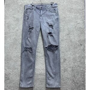 American Eagle Men Gray Cotton Distressed Skinny Airflex+ Denim Jeans Size 30x30